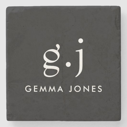 Monogram Classic Elegant Minimal Schwarz-weiß Steinuntersetzer (Vorderseite)