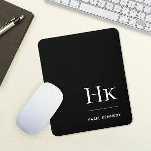 Monogram Classic Elegant Schwarz-weiße Initials Mousepad