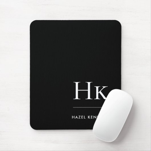 Monogram Classic Elegant Schwarz-weiße Initials Mousepad (Mit Mouse)