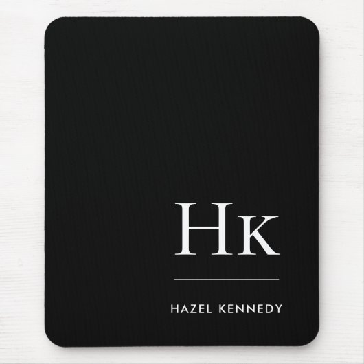 Monogram Classic Elegant Schwarz-weiße Initials Mousepad (Vorne)