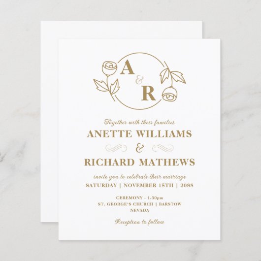 Monogram Classic elegante Hochzeitseinladung (Vorne/Hinten)