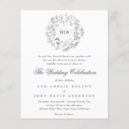 Monogram Classic Florals Budget Hochzeitseinladung