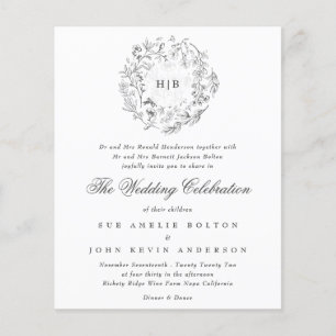 Monogram Classic Florals Budget Hochzeitseinladung
