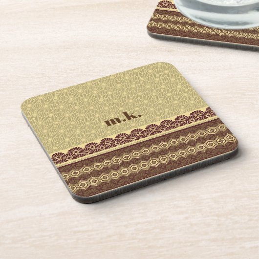 Monogram Classic Gold Blume Muster Getränkeuntersetzer (Linke Seite)