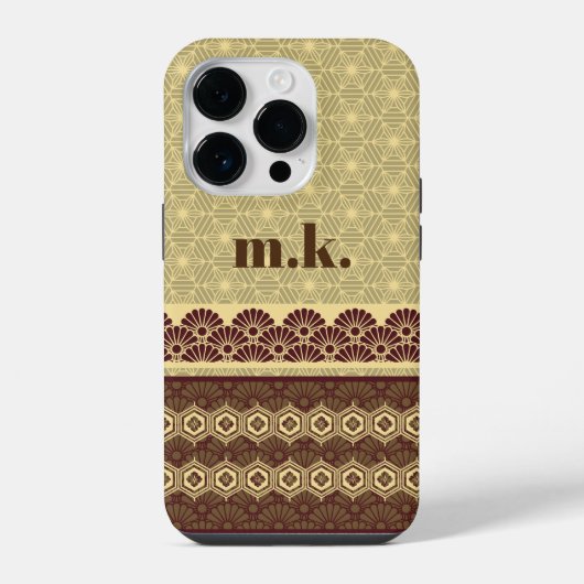 Monogram Classic Gold Blume Muster iPhone Hülle (Rückseite)