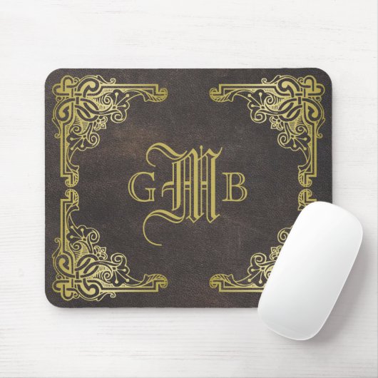 Monogram Classic Gold Frame Antique Leder Extravag Mousepad (Mit Mouse)