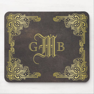 Monogram Classic Gold Frame Antique Leder Extravag Mousepad