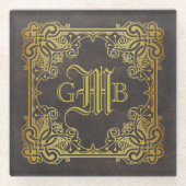 Monogram Classic Gold Frame Antique Leder Glasuntersetzer (Vorderseite)
