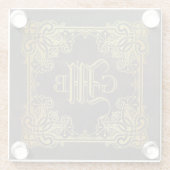 Monogram Classic Gold Frame Antique Leder Glasuntersetzer (Rückseite)