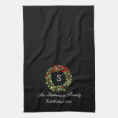 Monogram Classic Holly Wreath Custom Christmas Geschirrtuch (Vertikal)
