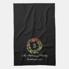 Monogram Classic Holly Wreath Custom Christmas Geschirrtuch