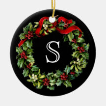 Monogram Classic Holly Wreath Custom Christmas