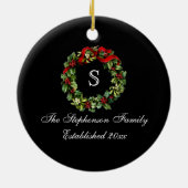 Monogram Classic Holly Wreath Custom Christmas Keramikornament (Hinten)