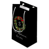 Monogram Classic Holly Wreath Custom Christmas Kleine Geschenktüte (Rückseite Schrägansicht)