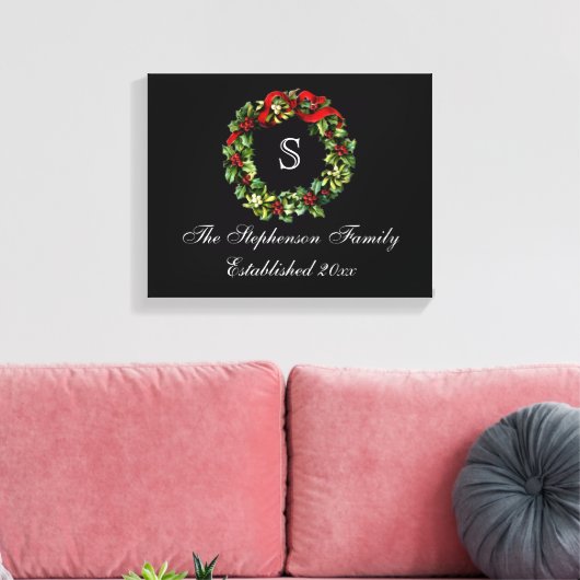 Monogram Classic Holly Wreath Custom Christmas Leinwanddruck (Insitu (Wohnzimmer))