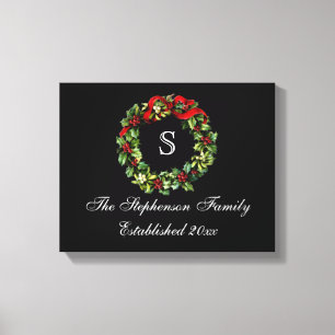 Monogram Classic Holly Wreath Custom Christmas Leinwanddruck