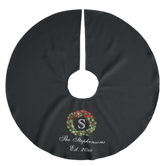 Monogram Classic Holly Wreath Custom Christmas Polyester Weihnachtsbaumdecke (Vorderseite)