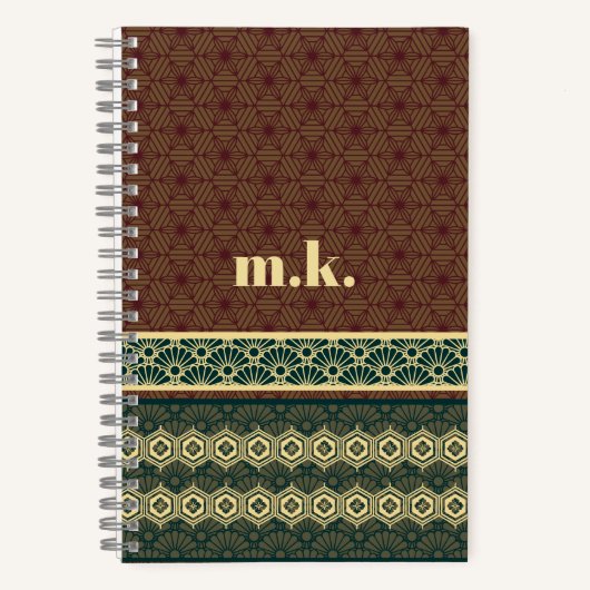Monogram Classic Red Green Kikkou Muster Notizblock (Vorderseite)