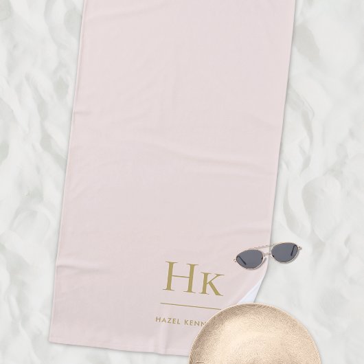 Monogram Classic Simple Chic Blush Pink Gold Strandtuch