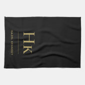 Monogram Classic Simple Elegant Black Gold Geschirrtuch (Horizontal)