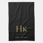 Monogram Classic Simple Elegant Black Gold Geschirrtuch (Vertikal)