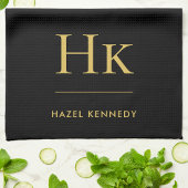 Monogram Classic Simple Elegant Black Gold Geschirrtuch