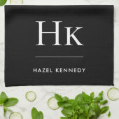 Monogram Classic Simple Elegant Black Monogrammed Geschirrtuch (Gefaltet)