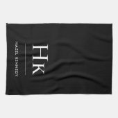 Monogram Classic Simple Elegant Black Monogrammed Geschirrtuch (Horizontal)