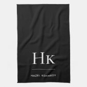 Monogram Classic Simple Elegant Black Monogrammed Geschirrtuch (Vertikal)