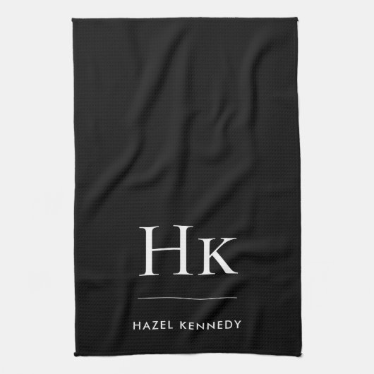 Monogram Classic Simple Elegant Black Monogrammed Geschirrtuch (Vertikal)
