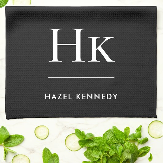 Monogram Classic Simple Elegant Black Monogrammed Geschirrtuch