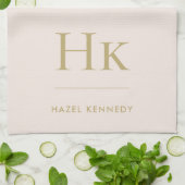 Monogram Classic Simple Eleganush Blush Pink Gold Geschirrtuch (Gefaltet)