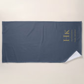 Monogram Classic Simple Navy Blue Gold Mit Monogra Strandtuch (Vorderseite)