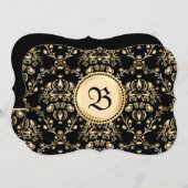 Monogram Classy Elegante Gold Damask Mittelalterli Einladung (Vorne/Hinten)