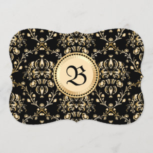 Monogram Classy Elegante Gold Damask Mittelalterli Einladung
