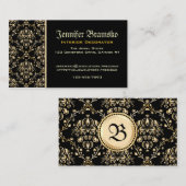 Monogram Classy Elegante Gold Damask Mittelalterli Visitenkarte (Vorne/Hinten)