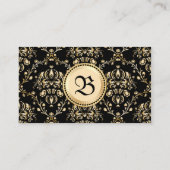 Monogram Classy Elegante Gold Damask Mittelalterli Visitenkarte (Rückseite)
