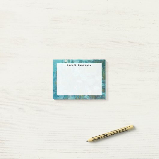 Monogram Claude Monet, Water Lilies, 1915, Aqua Post-it Klebezettel (Auf Schreibtisch)