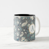 Monogram Clematis Grau Blue Watercolor Blume Zweifarbige Tasse (VorderseiteRechts)