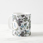 Monogram Clematis Vine Elegant Green Blue Floral Kaffeetasse (Vorderseite Links)