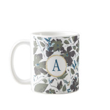 Monogram Clematis Vine Elegant Green Blue Floral