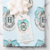 Monogram Coastal Blue Bow Oyster Geschenkanhänger