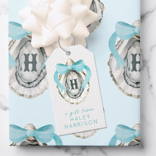 Monogram Coastal Blue Bow Oyster Geschenkanhänger
