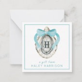 Monogram Coastal Blue Bow Oyster Mitteilungskarte (Vorderseite)