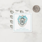 Monogram Coastal Blue Bow Oyster Mitteilungskarte (Vorderseite/Rückseite Beispiel)