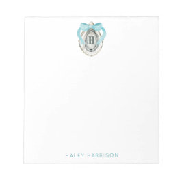 Monogram Coastal Blue Bow Oyster Notizblock