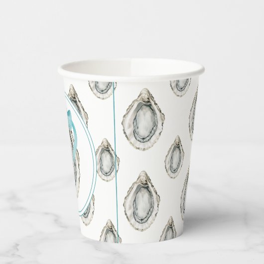 Monogram Coastal Blue Bow Oyster Pappbecher (Links)