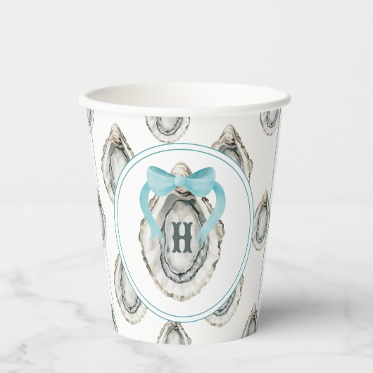 Monogram Coastal Blue Bow Oyster Pappbecher (Vorderseite)