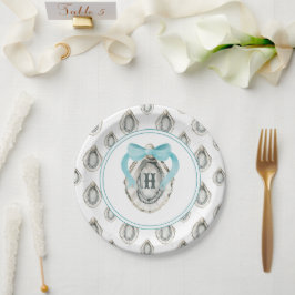 Monogram Coastal Blue Bow Oyster Pappteller