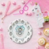 Monogram Coastal Blue Bow Oyster Pappteller (Party)